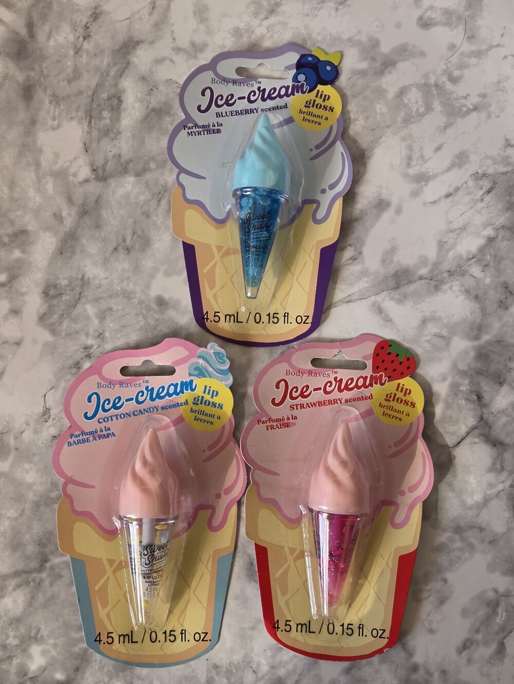 Ice-Cream Lip Gloss Set of 3 - Cotton Candy, Strawberry Pink & Blueberry Blue